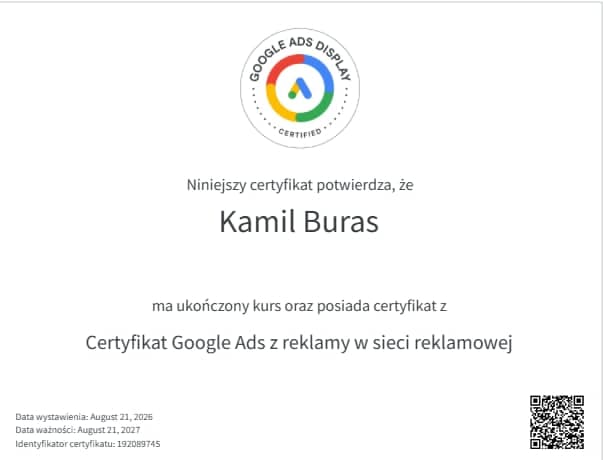 Certyfikat Google Ads - Kamil Buras
